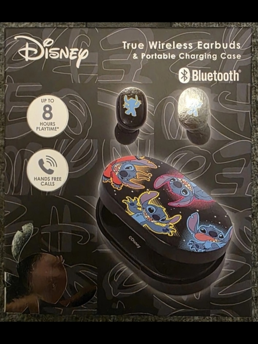 Disney Black Earbuds with Colorful Stitch Case